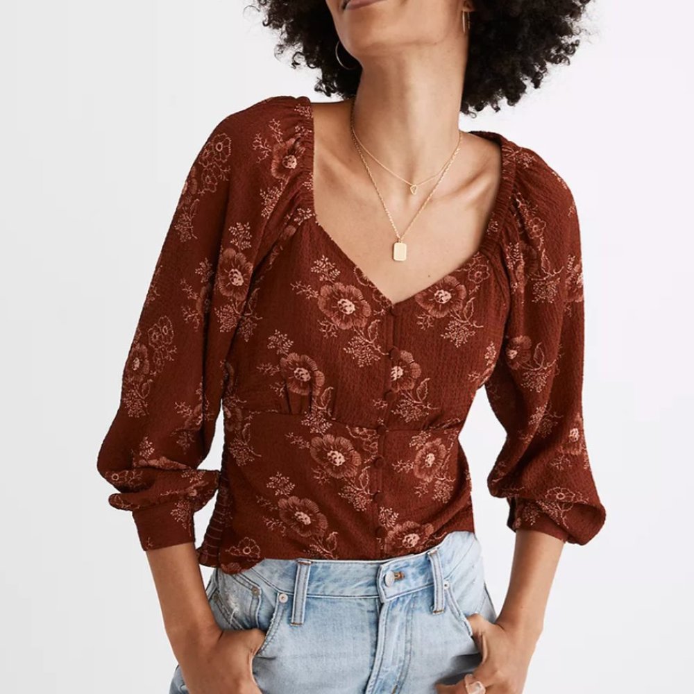 Preston Puff-Sleeve Top in Letterpress Floral